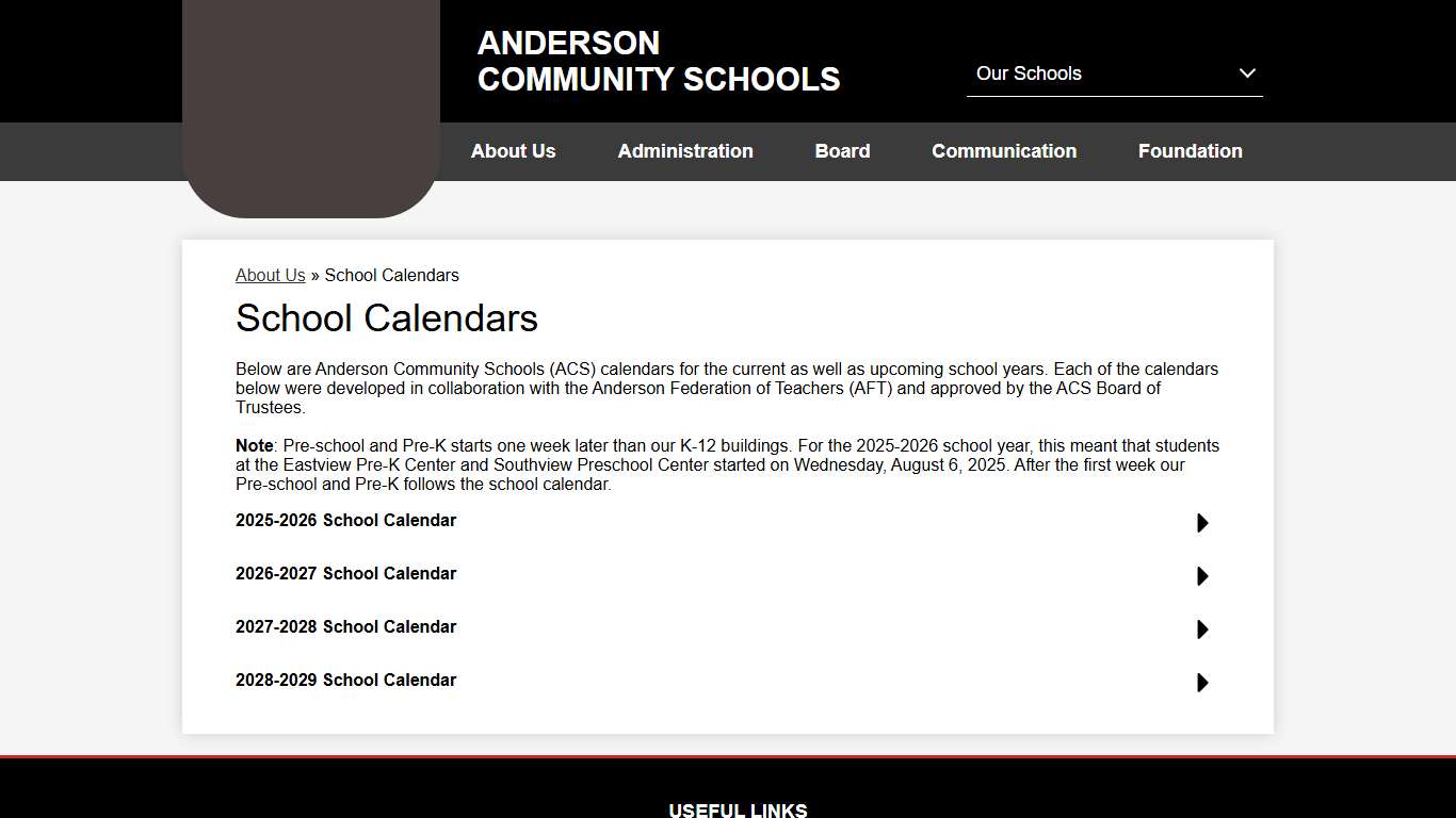 School Calendars – About Us – Anderson Community Schools