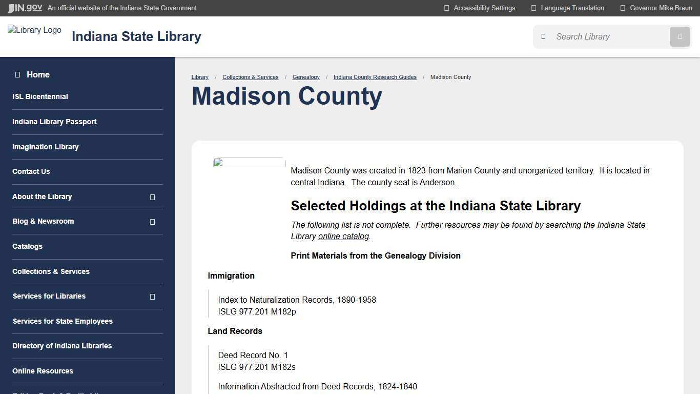 Indiana State Library: Madison County
